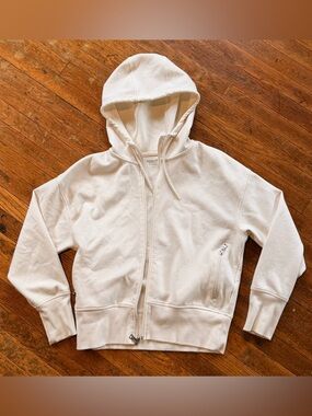 Old Navy Cream Active Fleece Hoodie with Striped Drawcords